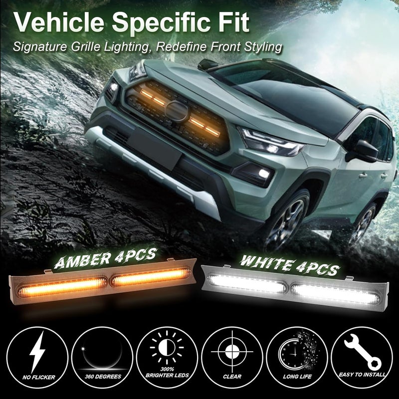 CFDSDE LED Grille Lights Fits for 2019-2024 Toyota RAV4 Accessories Exterior Front Grill Insert Light for 5th Gen Hybrid Adventure TR D Off-Road 5311142220(Amber Lights) - Image 2